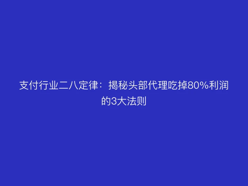 支付行业二八定律：揭秘头部代理吃掉80%利润的3大法则