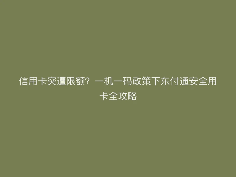 信用卡突遭限额？一机一码政策下聚驰家安全用卡全攻略