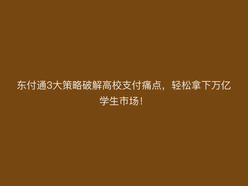 聚驰家3大策略破解高校支付痛点，轻松拿下万亿学生市场！