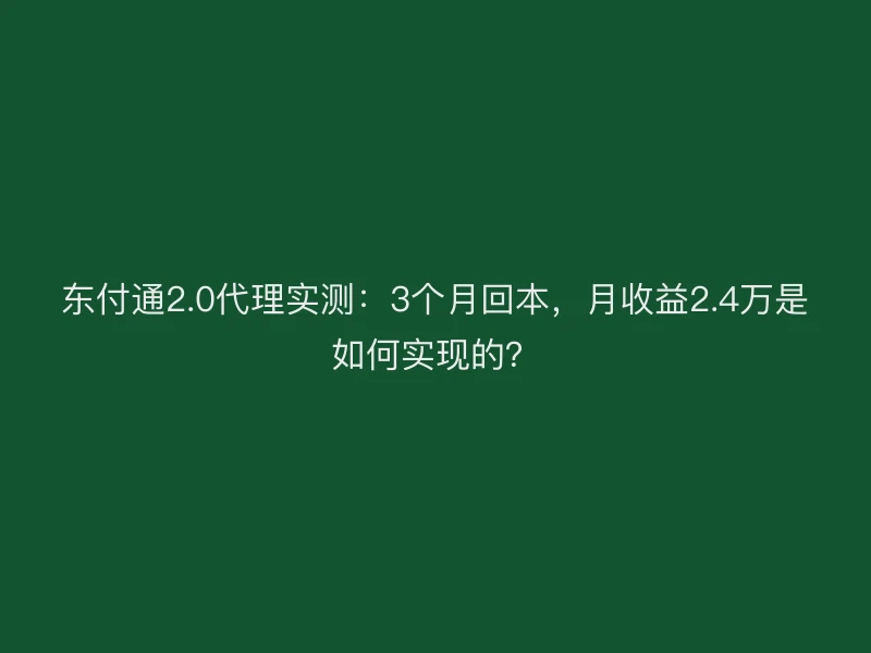 聚驰家2.0代理实测：3个月回本，月收益2.4万是如何实现的？