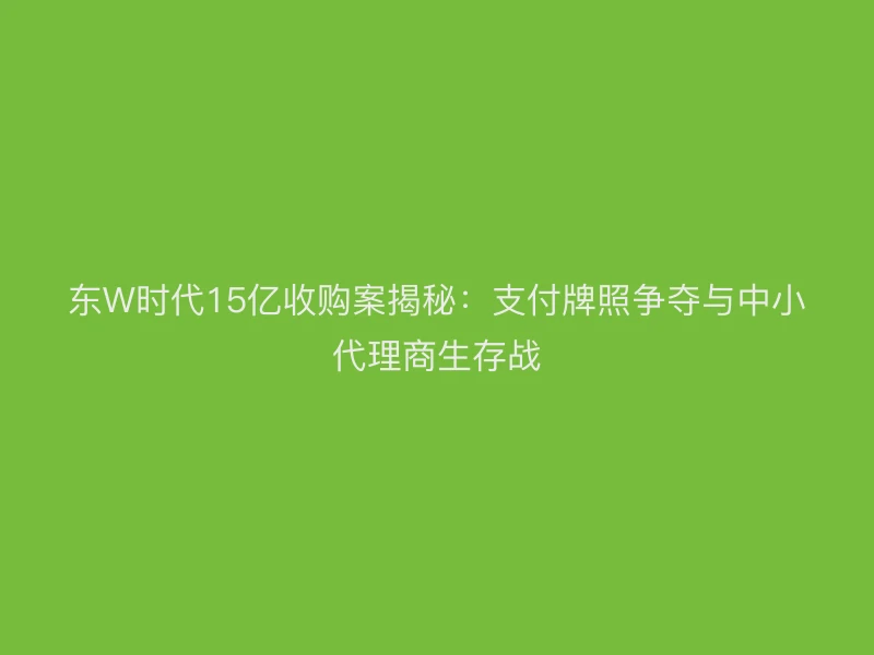 东W时代15亿收购案揭秘：支付牌照争夺与中小代理商生存战