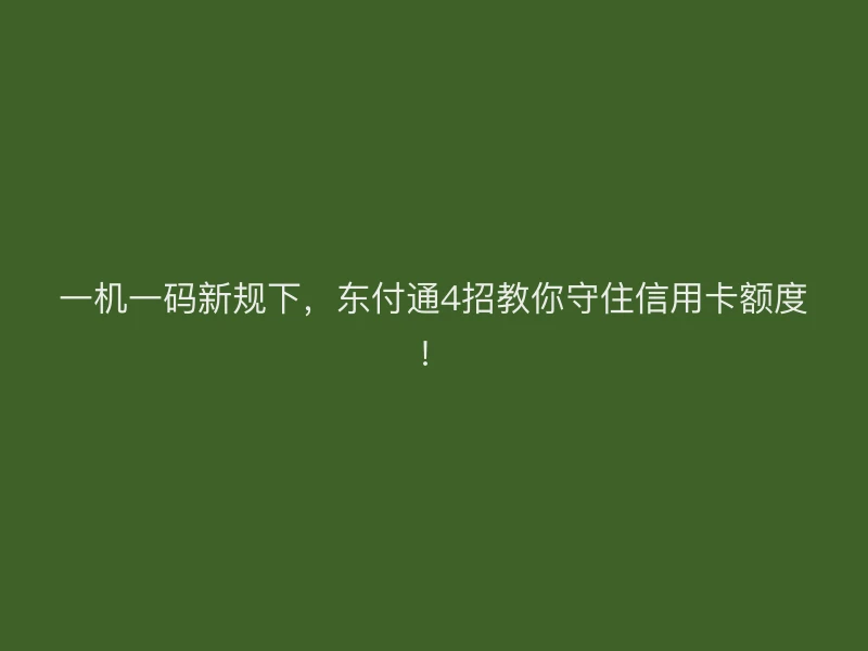 一机一码新规下，聚驰家4招教你守住信用卡额度！